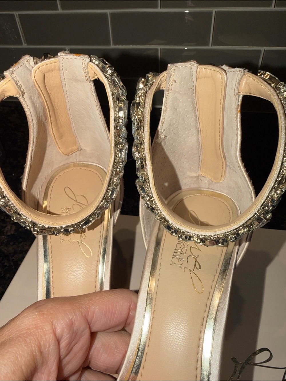 Badgley Mischka Pale Pink Crystal-Strap Evening Sandal - Picture 6 of 8